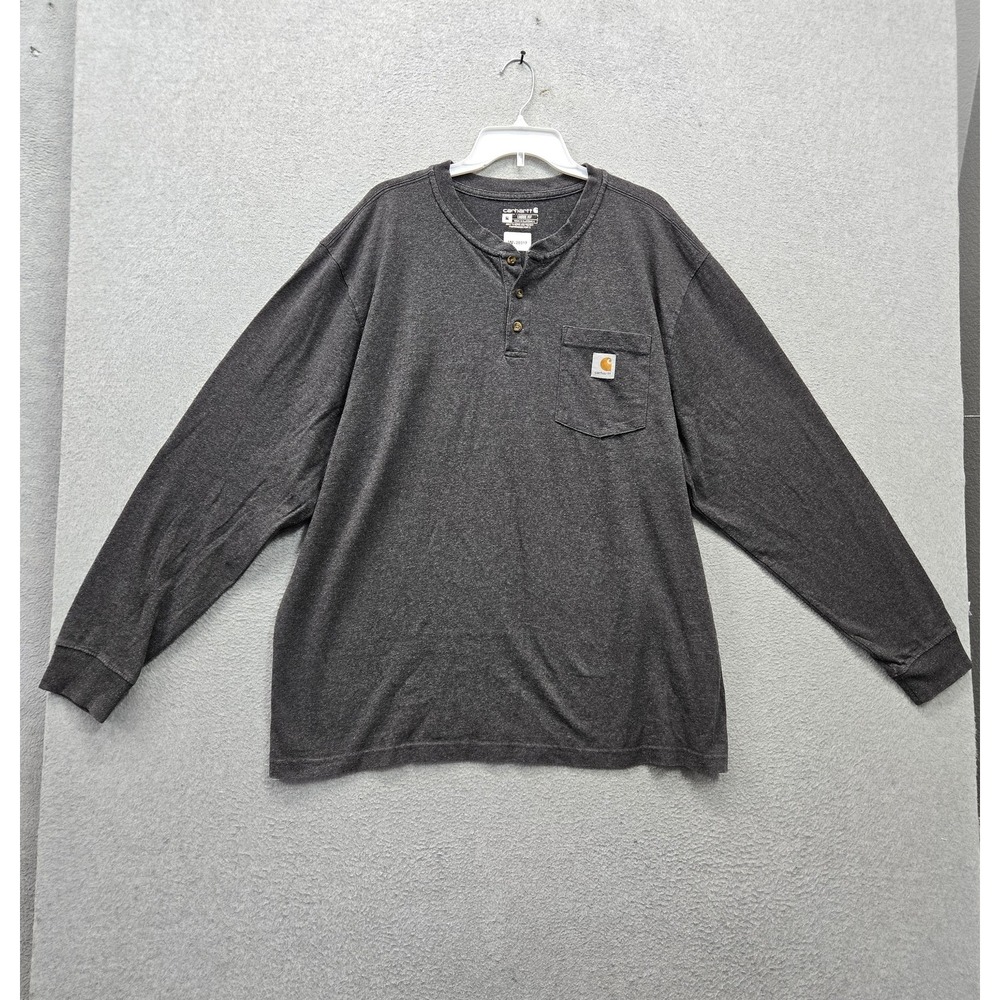 Carhartt Men Shirt XL Gray K128 Dearborn Loose Long Sleeve Henley Logo Pocket